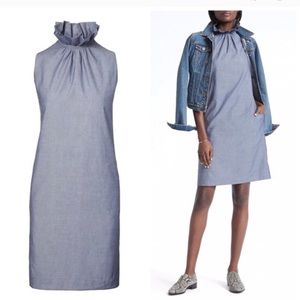 Banana Republic Ruffle High Collar Chambray Dress